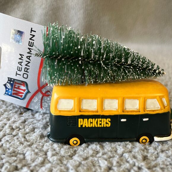 Green Bay Packers Christmas Ornament Retro Bus Green Gold Holiday Tree Foco - Picture 2 of 10